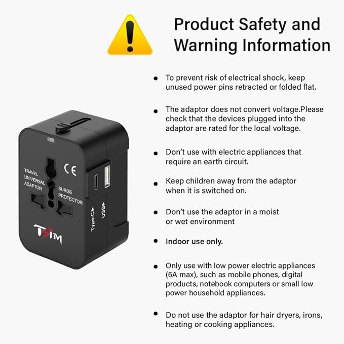 Universal Travel Adapter Worldwide | USB-C, USB-A Ports All in One International Travel Adapter Plug for USA to EU UK AU | European Plug Worldwide Travel Essentials