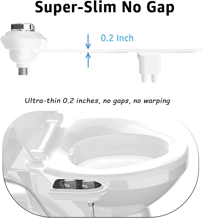 Aünsffer Bidet Toilet Attachment, Toilet Bidet Cold Water No-Electric, 3 Wash Modes Female Wash/Bidet Wash/Self-Cleaning, Super-Slim Design, 2 Years Support, Black