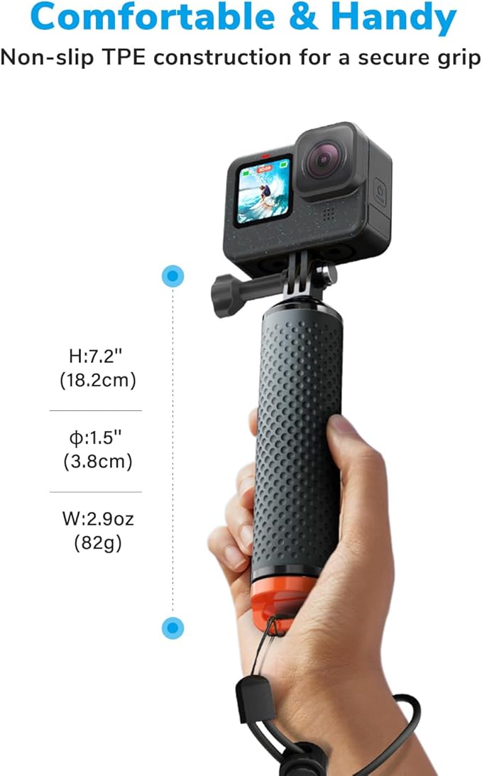 Floating Handle Grip Floaty Stick Waterproof Handler Accessory Compatible with GoPro Hero 13, 12, 11, 10, 9, 8, 7, 6, 5, 4, Session, 3+, 3, Hero(2018), Max, DJI Osmo Action Cameras (Orange)