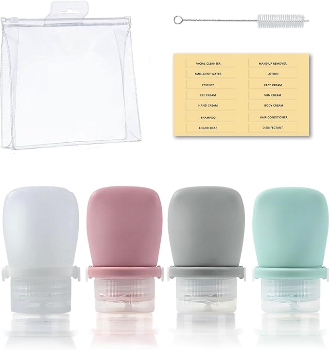Silicone Travel Bottles Set for Toiletries, Leak Proof Refillable Squeezable Containers, Travel Containers 38ml（1.3oz） for Shampoo Conditioner Lotion Liquids, with Storage Bag Tag