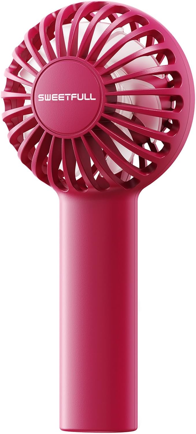 SWEETFULL Mini Portable Fan - Rechargeable Handheld Fan, 3 Speeds Personal Small Hand Gifts for Travel Essentials, Lash, Makeup, Eyelash, Kids, Girls, Women - USB, Cute Design red