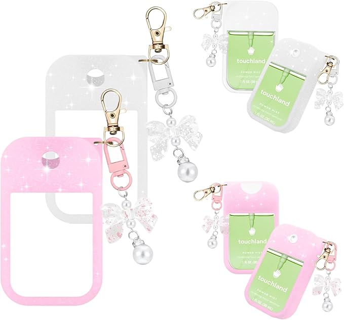 Silicone Case Compatible with Touchland Hand Sanitizer Spray Mist 1 oz with Bow Keychain