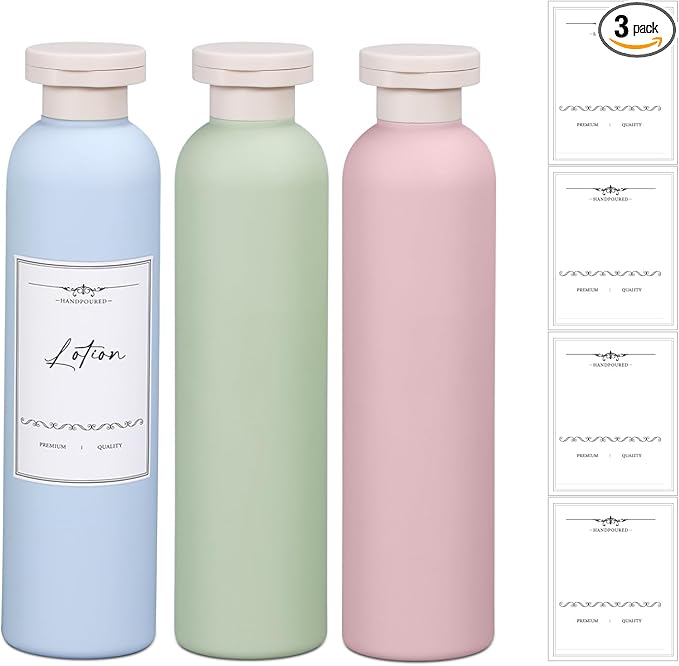 Travel Shampoo Bottle, Empty Plastic Squeeze Bottles 8.8oz with Flip Cap, Lotion Container for Toiletries Travel Size Shampoo and Conditioner