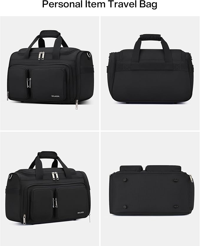 MILADA Underseat Carry On Luggage Bags for Travel Lightweight Foldable Carry On Bags for Airplanes Small Duffle Bag for Men Women TSA Approved Underseat Bag Travel Tote Bags, Black