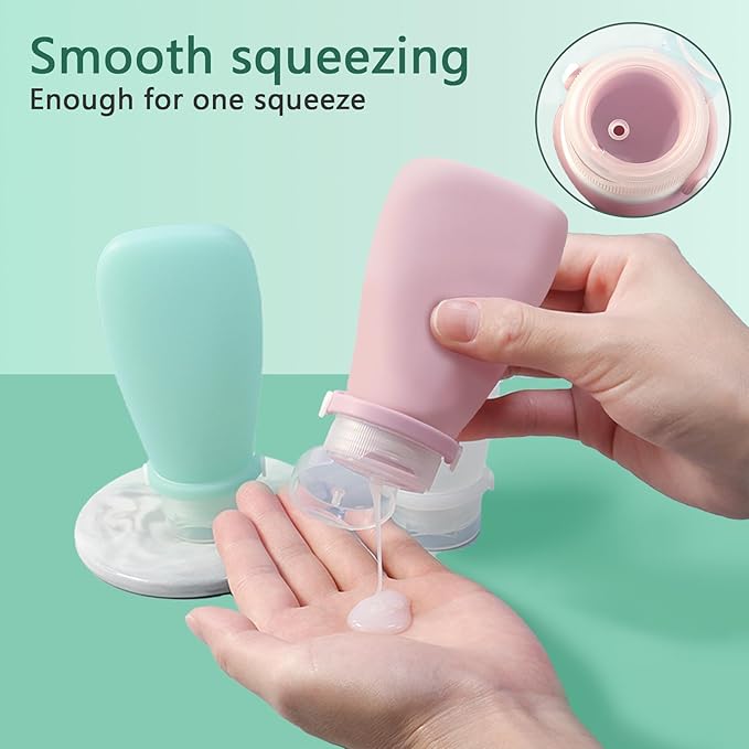 Silicone Travel Bottles Set for Toiletries, Leak Proof Refillable Squeezable Containers, Travel Containers 38ml（1.3oz） for Shampoo Conditioner Lotion Liquids, with Storage Bag Tag