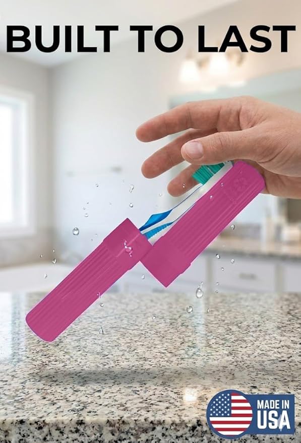 American Comb Toothbrush Holder - Pink, Made in USA, with Ventilation Holes, for Toothbrush Covers, Toothbrush Holder, Toothbrush Soft, Durable Design, Hygienic Bathroom Accessory