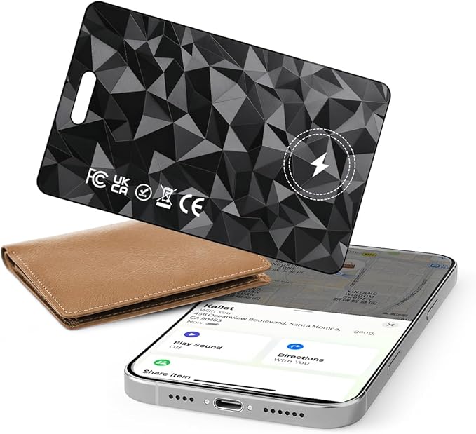 Wallet Tracker Card for Apple Find My (iOS Only), Rechargeable Air Tracker Tag, IP68 Tracker Card Item Finder Worldwide Tracking for Wallet, Bags, Passport [Apple MFi Certified]