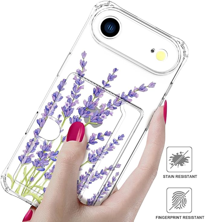 Compatible with iPhone 17 Air Case Card Holder for Women Cute Design,Wallet Phone Cases Transparent Cool Kawaii Protective (Clear Purple Lavender)