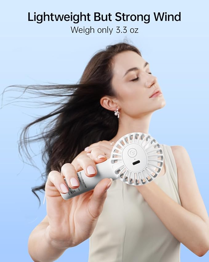 SWEETFULL Mini Portable Fan - Rechargeable Handheld Fan, 3 Speeds Personal Hand Gifts for Travel Essentials, Lash, Makeup, Eyelash, Kids, Girls, Women - USB, Cute Design White