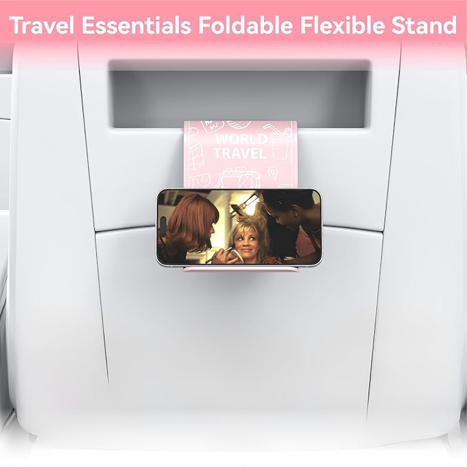 Airplane Phone Holder Mount, Travel Essentials Flexible Phone Holder, Airplane Tablet Holder for Flying, Desk, Compatible with iPhone, Smartphone, Tablet, Pink