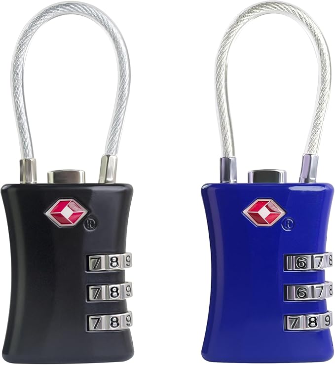 Suitcase Locks TSA Approved, Small Padlock Combination, TSA Locks for Luggage, Combo Travel Padlock with Code for Backpack, Gym Locker, Ammo Can (Black+Blue)