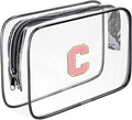 Clear Toiletry Bag,Portable Travel Toiletry Bag,Chenille Letter Cosmetic Bag with Zipper,Waterproof Makeup Bag,Cosmetic Storage Organizer for Women Men,Travel Essentials (Black,C)