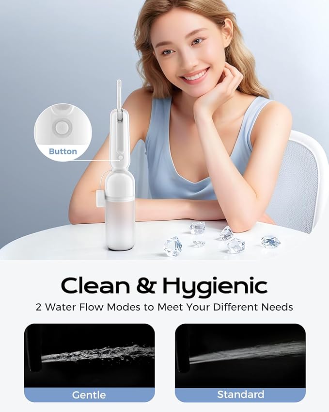 ESSAGER Portable Bidet for Travel, Foldable & Rechargeable Handheld Sprayer–Waterproof with 2 Pressure Modes, 350ml Expandable Bottle for Women, Men, Baby, Postpartum & Personal Hygiene(White)
