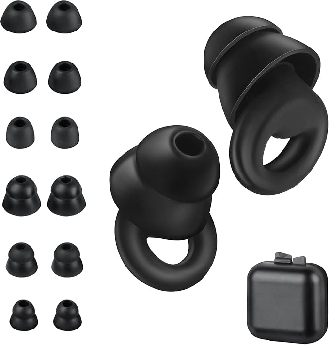 Ear Plugs for Sleeping Noise Cancelling，1 Pairs Reusable Silicone earplugs，Suitable for Concentration, Study, Work, Travel, and snoring – 6 Pairs Ear Tips (XS/S/L Sizes) and Storage case