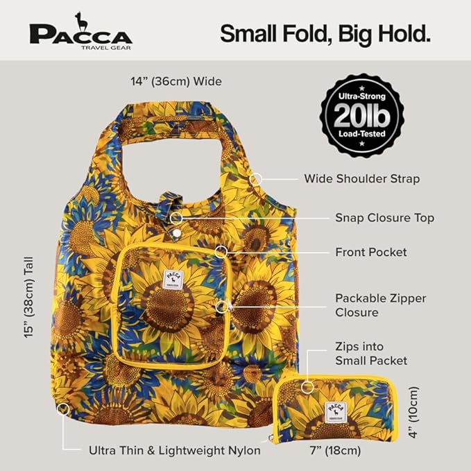 Pacca Packable Tote Bag Travel Shopping Bag Foldable Tote Bag for Travel, Grocery, Beach, Cruise Ultra Light Tote
