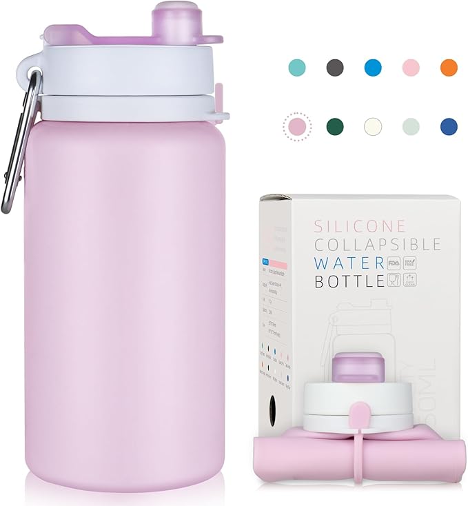 PLTCAT Collapsible Foldable BPA Free Reusable Lightweight Leak-Proof Travel Silicone Water Bottle for Travel, Gym, Hiking, Office, Camping