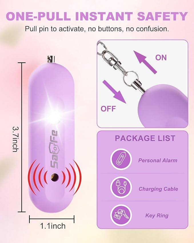 Personal Safety Alarm for Women - Waterproof Rechargeable Security Alarm - 140dB Extra Loud Siren with SOS Strobe Light - Self Defense Keychain for Women Girls Teens Seniors