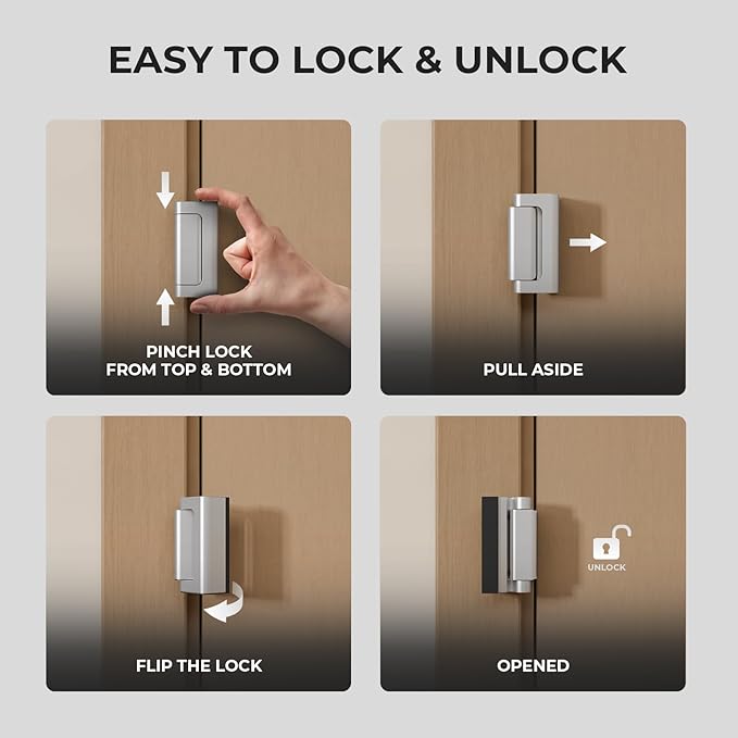 Greatalent 6Pack Home Security Door Reinforcement Lock Childproof, Door Locks for Kids Safety, Door Lock Latch Stopper for Front Door Inside Top of Door, Aluminum Construction Finish