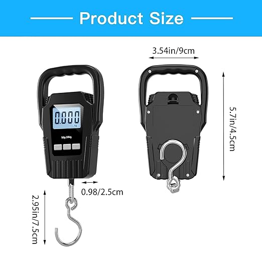 Fish Scale110lb/50kg Luggage Scale,Upgrade Large Handle & Backlit LCD Display, Suitcase Scale with Comfortable Handle & Large Hook & 2 AAA Batteries