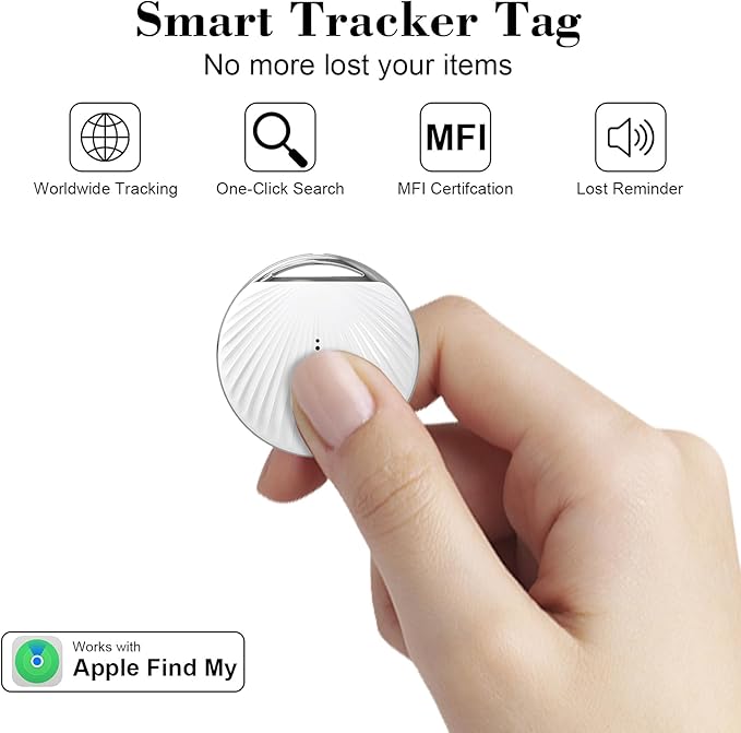 Air Tracker Tags-4 Pack, [MFi Certified] Smart Tag, Pet Bluetooth Tracker for Apple Find My, IP68 Waterproof,Replaceable Battery, Key Finder and Item Locator for Keys, Luggage, Pets, Wallet (iOS Only)