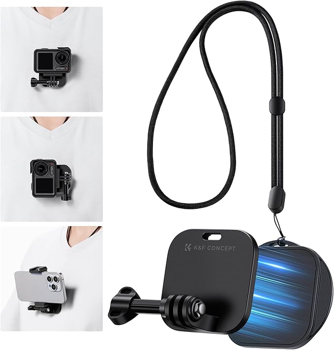 K&F CONCEPT Magnetic Action Camera Chest Mount for GoPro Hero 13/12/11/10/9 Black, DJI Osmo Action 5 Pro/4/3/2 and More Action Camera, POV Neck Mount with Adjustable Neck Strap Lanyards