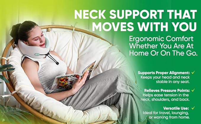 Memory Foam Travel Neck Pillow for Airplane Travel, Head and Chin Support, Adjustable Strap, Washable Cover, Carry Case