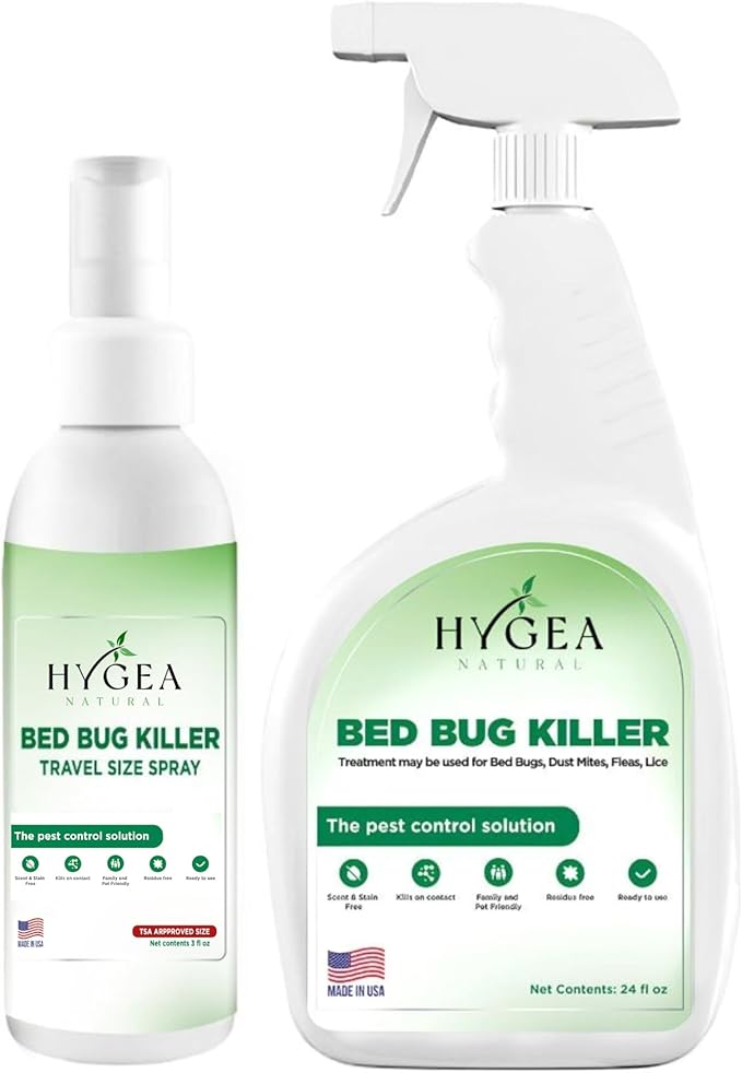 Hygea Natural Exterminator Combo Pack, Non Toxic Treatment, Natural Bugs & Lice Eradicator - Includes Spray 24 oz & Travel Spray 3 oz