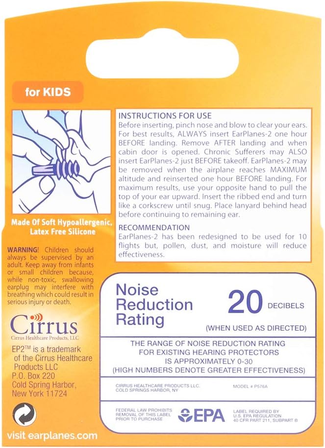 eP2 for Kids by Cirrus Healthcare 1 EarPlanes Reusable Pair (1 Reusable Pair)