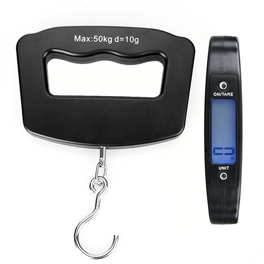 Flexzion Digital Luggage Scale, Baggage Weight Scale, 110 Lb (50 Kg) with 10g Deviation, Portable Handheld Suitcase Weight Scale with Hook for Travel, Fish Weighing, Black