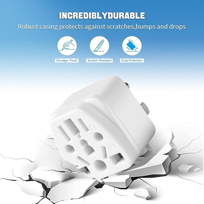 2 Pack US Travel Plug Adapter, 3 Prong Grounded USA Wall Plug Wall Outlet Power Charger Converter (White)