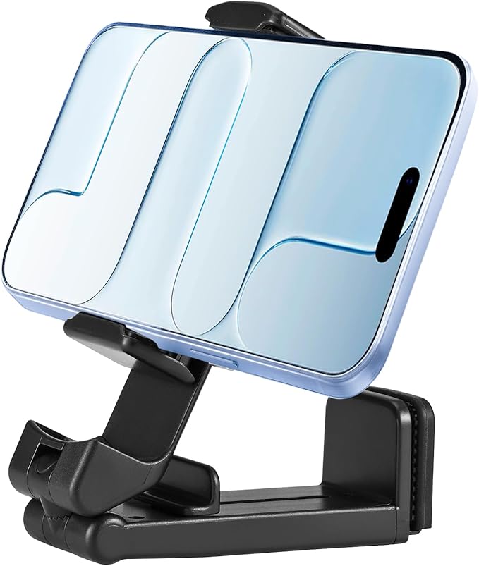Cellet Airplane Phone Holder Mount – Foldable Travel Phone Clip for Airplane Tray Table or Luggage Handle, Adjustable 360° Rotation, Universal Fit for iPhone, Samsung, Google Pixel & More