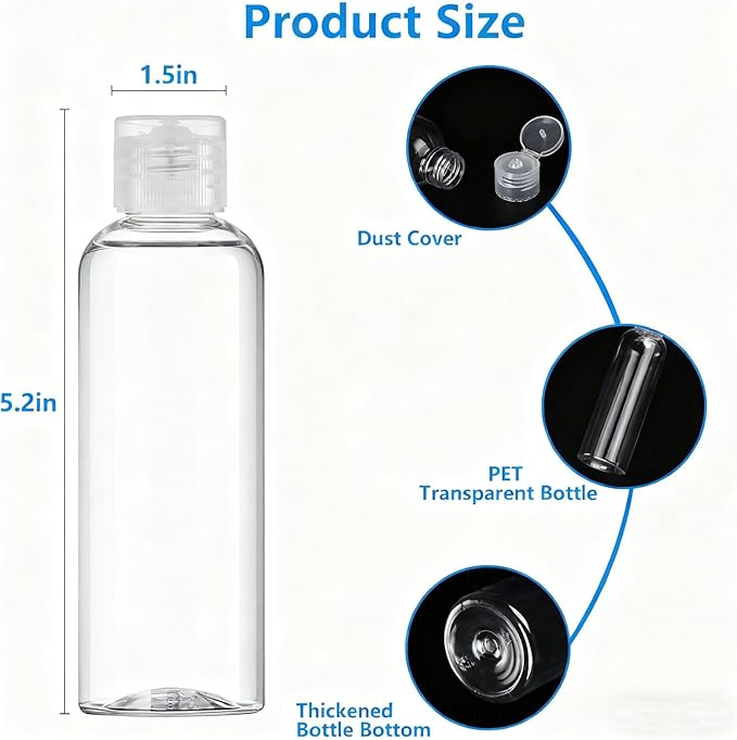 DTDNZKN 4 Pack 3.4 Oz (100ml) TSA Approved Travel Bottles for Toiletries, Leak Proof Plastic Travel Essentials Accessories with Labels | 4 Pack, TSA Approved, for Toiletries, Leak Proof, with Labels