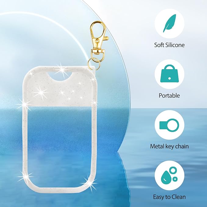 Silicone Case Compatible with Touchland Hand Sanitizer Spray, Protective Case with Keychain for Power Mist and Glow Mist 1 fl oz, Hand Sanitizer Spray Accessory (Glitter Sequin White)