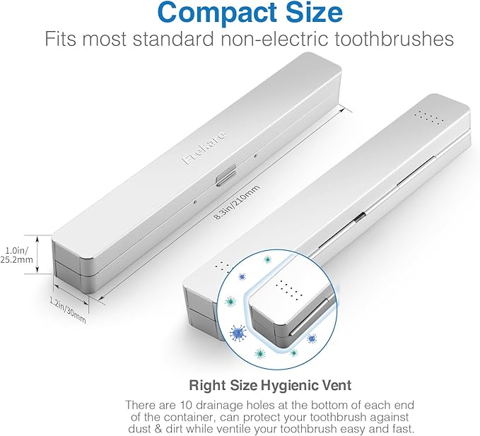 Frekare Toothbrush Travel Case Aluminum, Manual Tooth Brush Holder for Traveling, Portable Toothbrush Container for Bathroom, Camping, Business Trip, School (Silver)