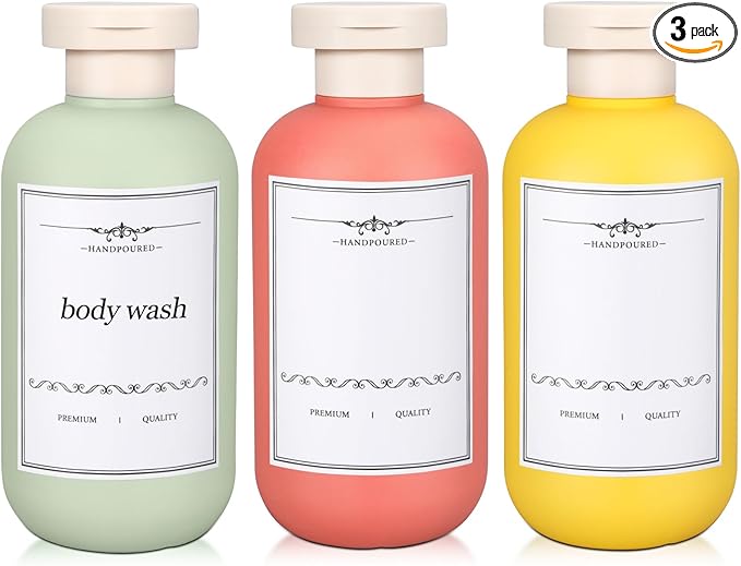 3 PACK Travel Shampoo Bottle, Empty Plastic Squeeze Bottles 6.8oz with Flip Cap, Lotion Container for Toiletries Travel Size Shampoo and Conditioner