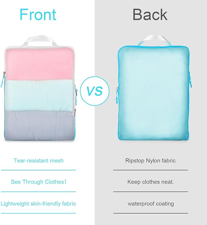 PFEYRPK Lightweight Compression Packing Cubes for Suitcases, Compressible Expandable Travel Packing Organizer with Clear Toiletries and Backpack Bag, Travel Essentials for Carry on Luggage 7 Set