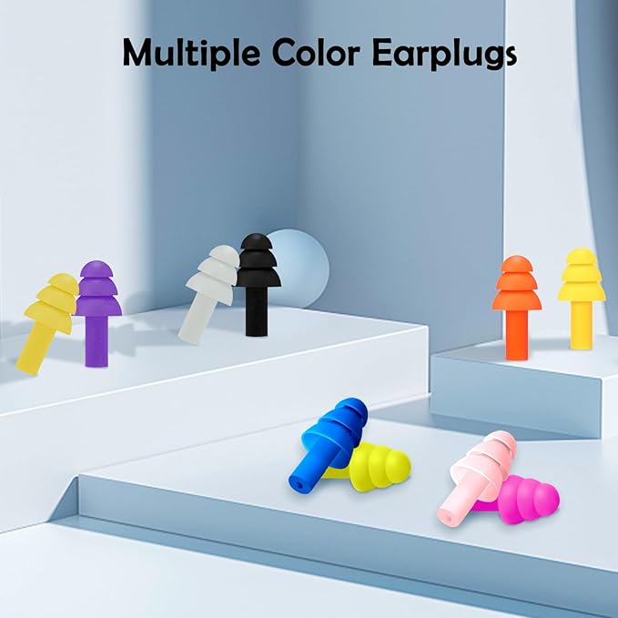 Leffis Ear Plugs for Sleeping Noise Cancelling, 10 Colors 20 Pairs Reusable Soft Silicone Earplugs, Waterproof Hearing Protection for Snoring, Swimming, Concerts, Work and Travel