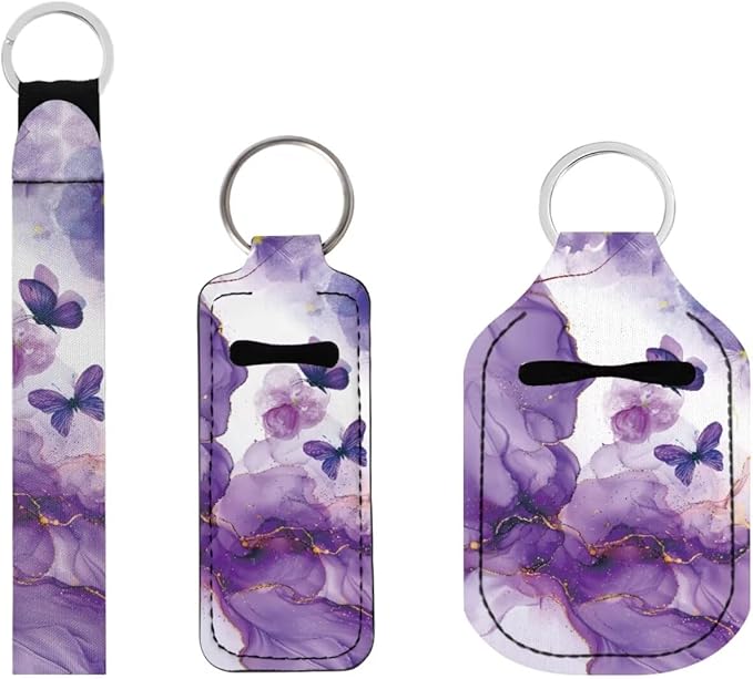 Suobstales 3Pcs Travel Bottles Keychain Holder Set,Travel Bottle Sleeves+Neoprene Chapstick Holders+Lanyard Keychain
