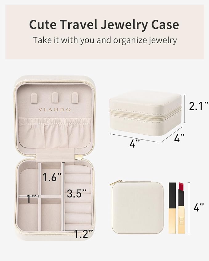 VLANDO Travel Jewelry Case - Mothers Day Mom Gifts - Small Jewelry Travel Organizer Box Travel Essentials Gift for Teen Girl Women - Milky White