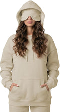 Ainangua Womens Oversized Pullover Essentials Hoodie with Eye Mask Comfor Airplane Mode Travel Office Vacation Sweatshirt