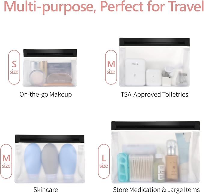 PACKISM Leakpoof Clear Toiletry Bags for Traveling - Sealed TSA Approved Toiletry Bag, Reusable Semi-Transparent Clear Cosmetic Bag with Flat Bottom, Perfect for Travel Essentials, 2L+2M, Black