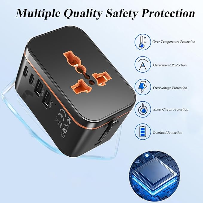Universal Travel Power Adapter, 20W PD Fast Charging Adapter, International Travel Plug Converter with 2 USB A&C Ports, All-in-One Plug Converter for EU/UK/USA/AU, Ideal for Traveler, Business