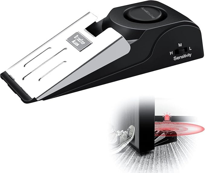 AceMining Door Stopper Alarm with 120dB Siren, Floor Mount Type, Rubber Security Door Wedge for Home, Hotel, Travel, Black