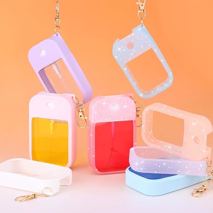 10 Pcs Silicone Case Compatible with Touchland Hand Sanitizer Spray, Multi Pack Travel Size Protective Spray Holder with Keychain Set for Power Mist & Glow Mist 1 fl oz, Hand Sanitizer Accessory