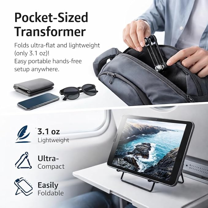 Mizi Adjustable Tablet Stand Holder – Foldable Non-Slip Desk Cradle for 9–12.9" Tablets, iPad, Samsung Galaxy Tab, Kindle Fire & More – Multi-Angle Display Stand for Tablets, Photos & Frames – Black