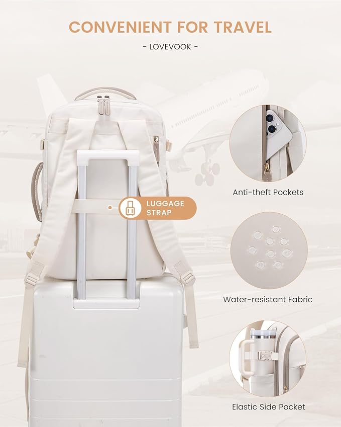LOVEVOOK Travel Backpack for Women & Men, 50L Carry on Backpack Airline Approved, Large TSA Personal Item Travel Bag fits 17.3" Laptop, Business Weekender Bag for Essentials, 4Pcs