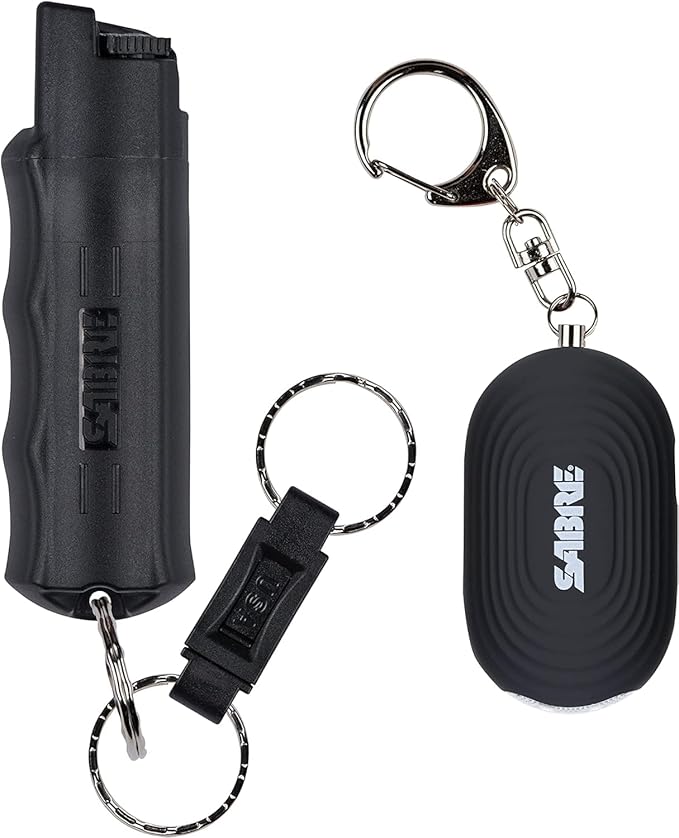 SABRE Personal Safety Kit with Pepper Spray and 2-in-1 Personal Alarm with LED Light, 0.54 fl oz, 25 Bursts,130dB Alarm, Audible Up to 1,250 Feet