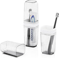 Toothbrush Travel Case, Large Enclosed Toothbrush and Toothpaste Holder Travel Container with Rinse Cup, Portable Bathroom Tooth Brush Storage Case Cover Protector for Traveling, Clear