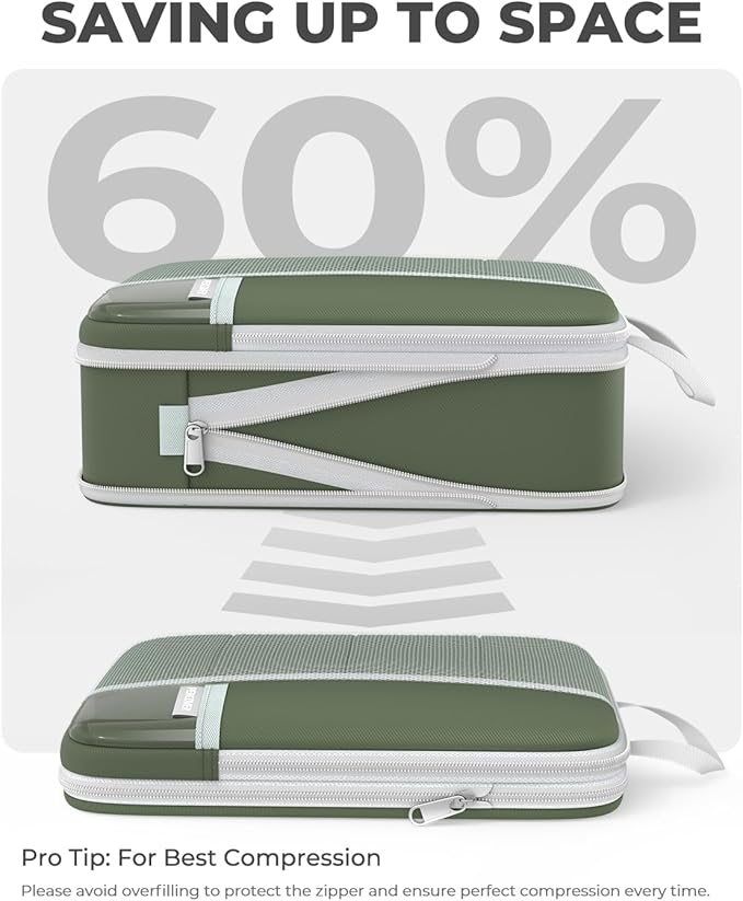 Percover Compression Packing Cubes 4-Piece Set, Packing Cubes Compression for Travel with Label Pockets, Travel Organizer for Carry On & Checked Luggage, Green