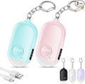 Hion Personal Safety Alarm for Women, 2 Pack Rechargeable 130dB Self Defense Alarm Keychain with LED Flashlight, Emergency Safe Sound Security for Children Elderly College Girls Men, Pink+Blue